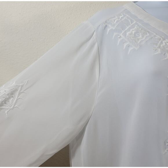 Lane Bryant White Beaded Embroidered Bodice Sheer Top 14 16 Lightweight Soft - Picture 6 of 8